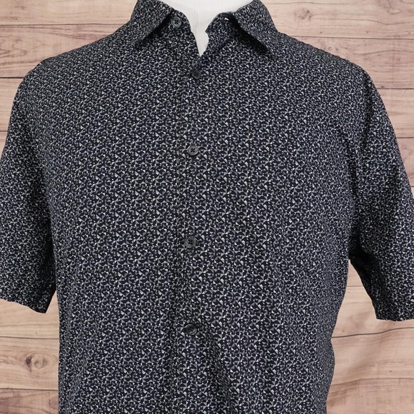 Claiborne Other - Claiborne Shirt Mens 2XL Black Gray Micro Print Short Sleeve Slim Fit Stretch
